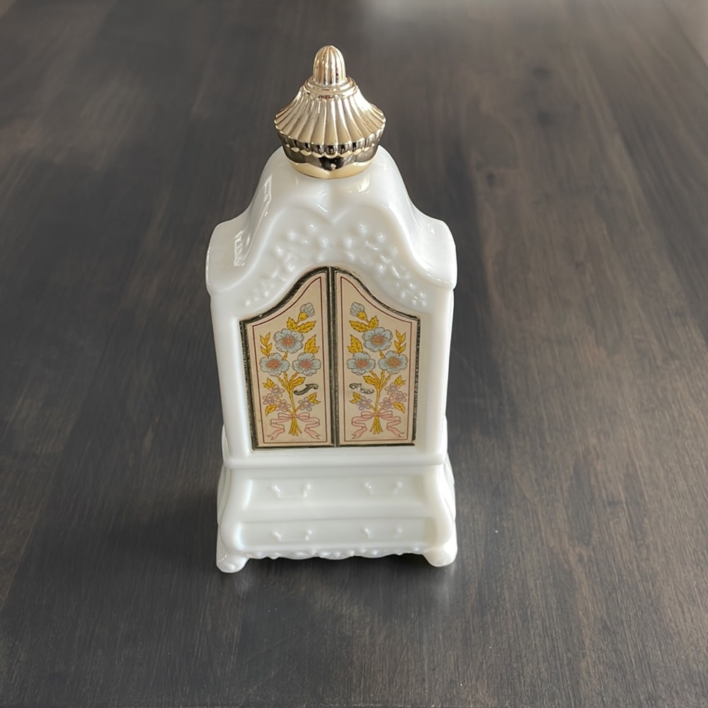 Vintage Milk Glass Perfume Bottle Armoire
Shaped Bath Oil Bottle Empty